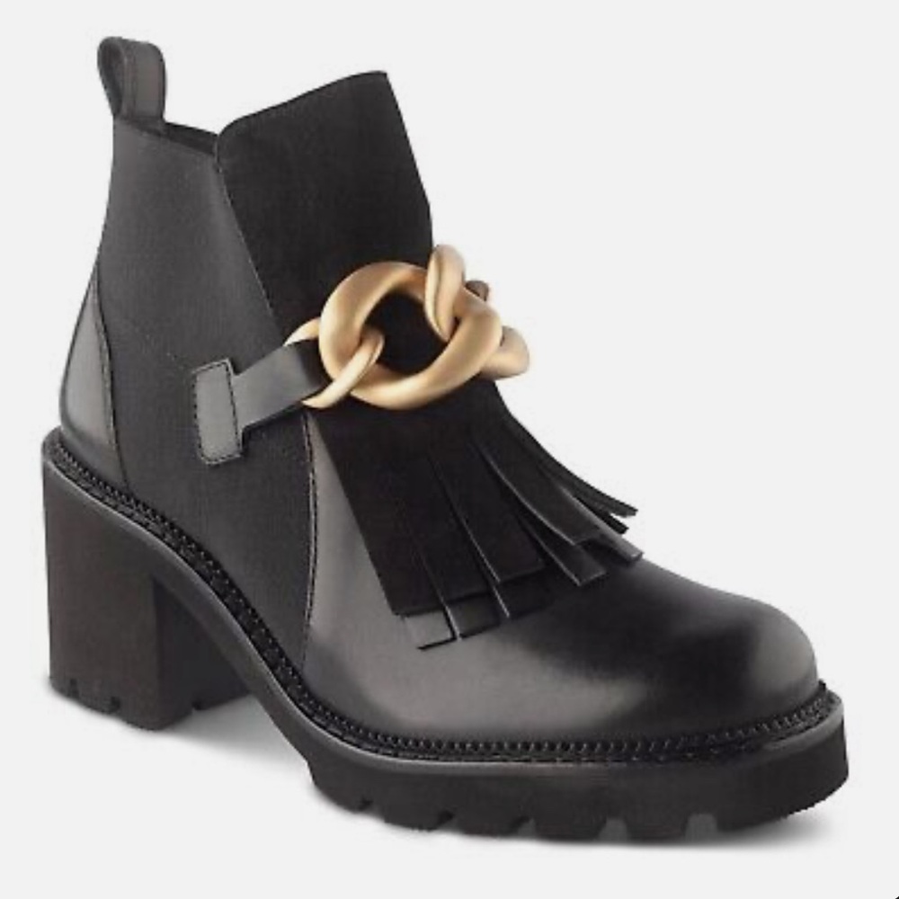 $530 PAUL GREEN ONYX KILTIE BOOTIE BLACK SUEDE LEATHER COMBO CHUNKY US 10